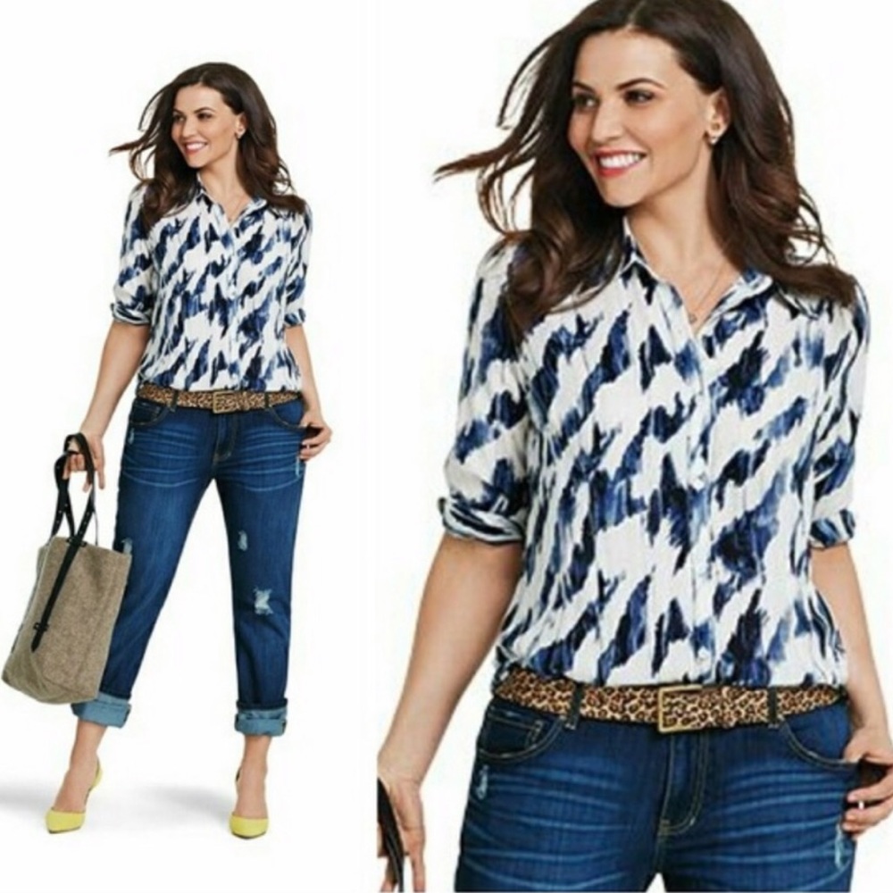 ‼️SOLD‼️ CAbi #3096 Moody Blues Blouse Long Sleeve - Picture 1 of 8